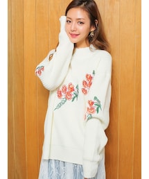 KORMARCH | 赤いばらの花刺繍のロング丈ニット(ニット/セーター)