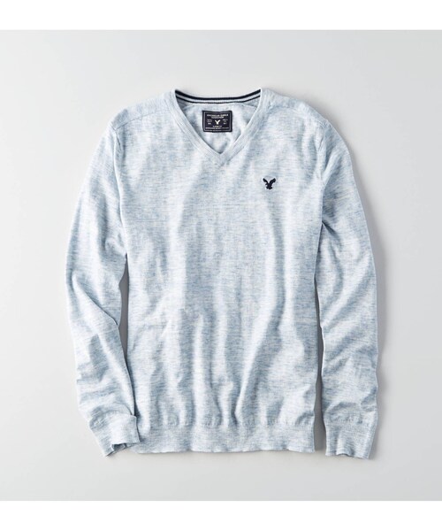 American Eagle（アメリカンイーグル）の「AEOコットンVネックセーター（ニット/セーター・メンズ・オートミール/ライトブルー/ネイビー/ピンク・XS/S/M/L/XL/XXL/XXXL）」の2枚目の写真