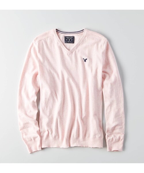 American Eagle（アメリカンイーグル）の「AEOコットンVネックセーター（ニット/セーター・メンズ・オートミール/ライトブルー/ネイビー/ピンク・XS/S/M/L/XL/XXL/XXXL）」の4枚目の写真