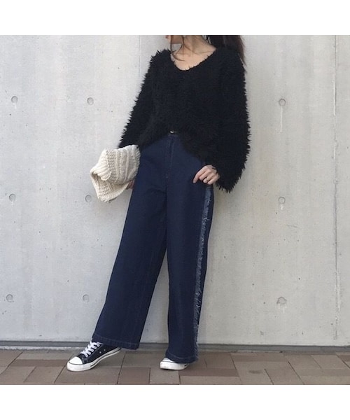 copine（コピン）の「再入荷★サイドフリンジワイドデニム（2color）（デニムパンツ・レディース・その他）」の8枚目の写真
