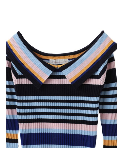 31 Sons de mode（トランテアン　ソン　ドゥ　モード）の「≪新作≫マルチボーダーロールカラープルオーバー（トップス・レディース・サックス×オフボーダー/ブラック×オフボーダー/ブラックムジ・36）」の6枚目の写真