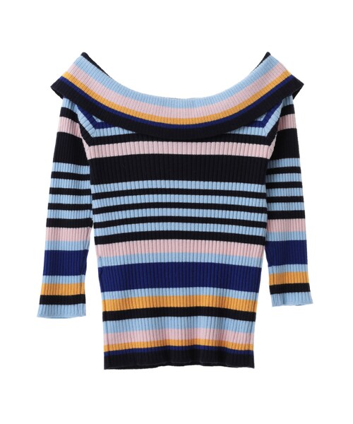 31 Sons de mode（トランテアン　ソン　ドゥ　モード）の「≪新作≫マルチボーダーロールカラープルオーバー（トップス・レディース・サックス×オフボーダー/ブラック×オフボーダー/ブラックムジ・36）」の9枚目の写真