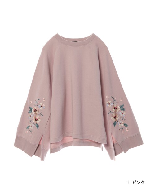 w closet(ダブルクローゼット)の「【S/S】袖スリット刺繍入り裏毛プルオーバー(トップス・レディース・Lピンク/ネイビー/ブラック・FREE)」の2枚目の写真