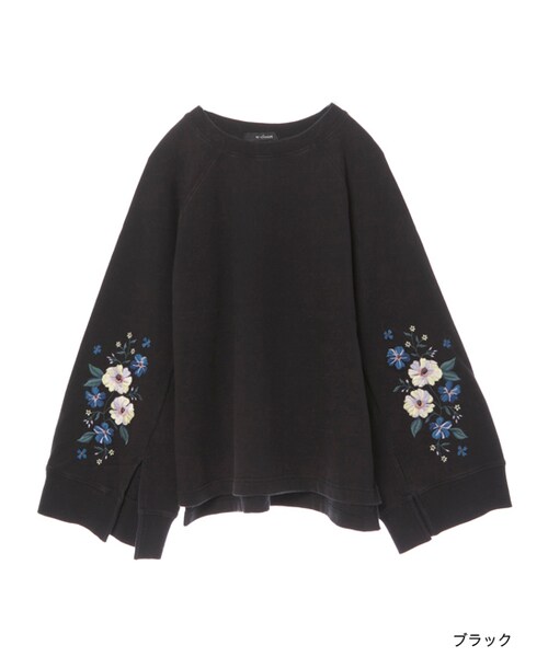 w closet(ダブルクローゼット)の「【S/S】袖スリット刺繍入り裏毛プルオーバー(トップス・レディース・Lピンク/ネイビー/ブラック・FREE)」の1枚目の写真