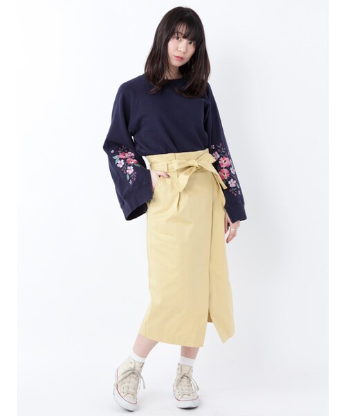 w closet(ダブルクローゼット)の「【S/S】袖スリット刺繍入り裏毛プルオーバー(トップス・レディース・Lピンク/ネイビー/ブラック・FREE)」の13枚目の写真
