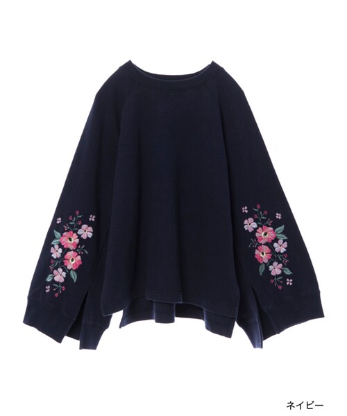 w closet(ダブルクローゼット)の「【S/S】袖スリット刺繍入り裏毛プルオーバー(トップス・レディース・Lピンク/ネイビー/ブラック・FREE)」の3枚目の写真