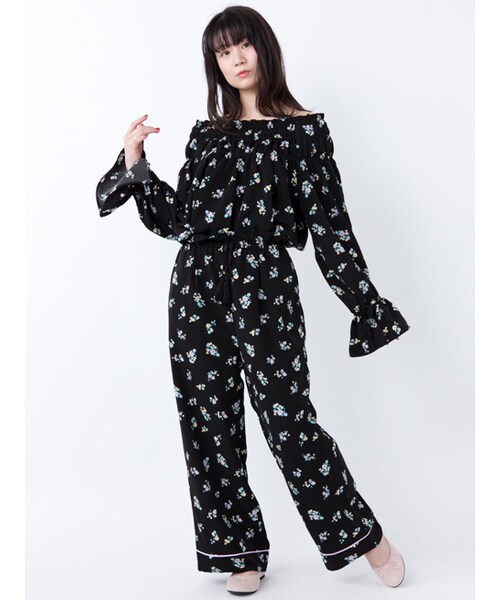 w closet（ダブルクローゼット）の「【S/S】パイピング入り花柄パンツ（パンツ・レディース・Lブルー/ブラック・FREE）」の15枚目の写真