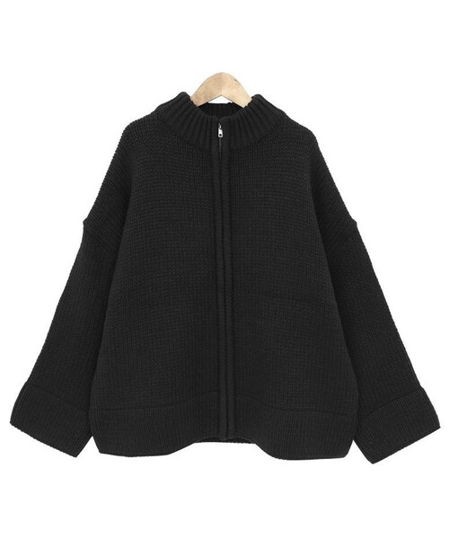 Dailyabout(デイリーアバウト)の「シンプルドロップショルダールーズフィットジップアップニット(P0000WQB)(ニット/セーター・レディース・FREE)」の1枚目の写真