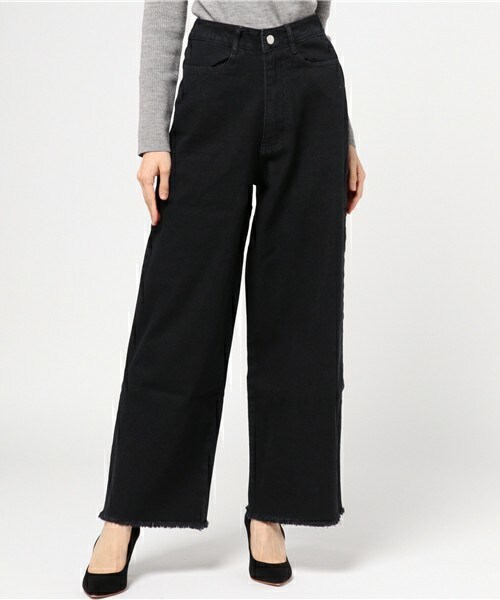 archives（アルシーヴ）の「フリンジデニムワイドパンツ（デニムパンツ・レディース・ブラック/ブルー/ネイビー/ロイヤルブルー・SMALL/MEDIUM）」の2枚目の写真