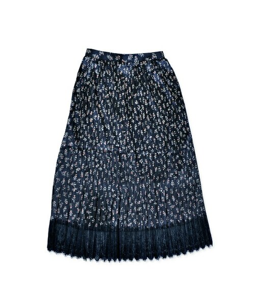 flower（フラワー）の「lace mix pleats skirt ～ﾚｰｽﾐｯｸｽﾌﾟﾘｰﾂｽｶｰﾄ（スカート・レディース・beige/navy・FREE）」の2枚目の写真
