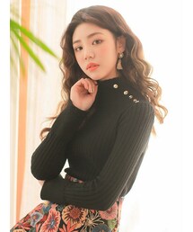 KAKKO | ハイネックボタンポイントリブニット(ニット/セーター)