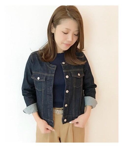 laboratory work（ラボラトリーワーク）の「ストレッチデニムノーカラーGジャン（ジャケット/アウター・レディース・ブルー/ネイビー・M）」の2枚目の写真