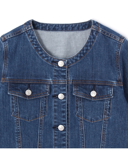 laboratory work（ラボラトリーワーク）の「ストレッチデニムノーカラーGジャン（ジャケット/アウター・レディース・ブルー/ネイビー・M）」の4枚目の写真