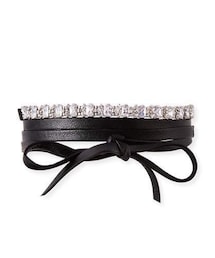 Fallon | Fallon Leather Wrap Choker w/ Baguette Crystals, Clear(ネックレス)