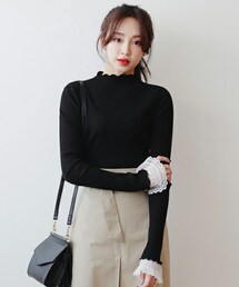 DHOLIC | ウェーブヘムスリムフィットリブTシャツ(Tシャツ/カットソー)