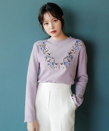 DHOLIC | フラワー刺繍パステルカラーニットプルオーバー(ニット/セーター)