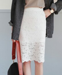 DHOLIC | スカラップヘムフラワーレースミディスカート(スカート)