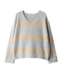 GRL | 起毛ボーダーVネックニット(ニット/セーター)