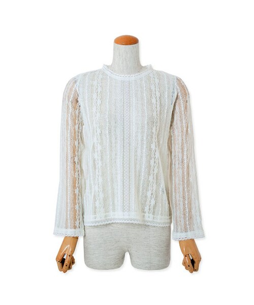 flower（フラワー）の「span lace top ～ｽﾊﾟﾝﾚｰｽﾄｯﾌﾟ（シャツ/ブラウス・レディース・black/gray/white・FREE）」の2枚目の写真
