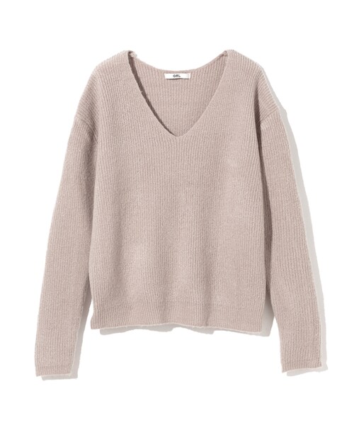 GRL（グレイル）の「Vネックニットトップス（ニット/セーター・レディース・オフホワイト/ブラック/ピンク/グレー/ボルドー/ベージュ/ライトグレー・M）」の5枚目の写真