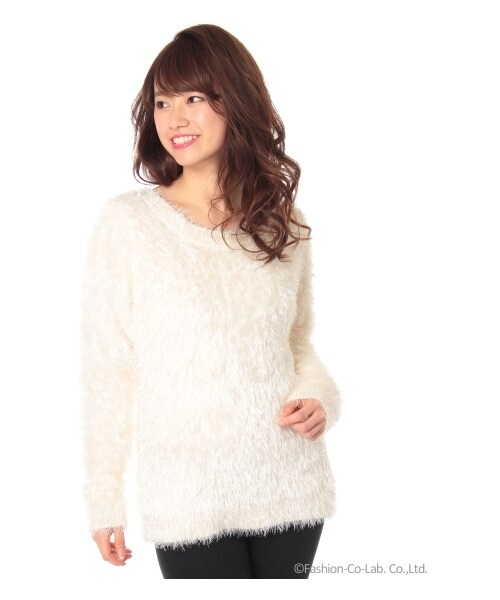 ROYAL PARTY（ロイヤルパーティー）の「ロイヤルパーティー 2WAYシャギーニットトップス（ニット/セーター・レディース・オフホワイト/パープル・F）」の2枚目の写真