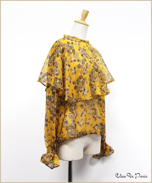 paravion（パラビオン）の「K/花柄プリントケープカラーブラウス（トップス・レディース・ネイビー/イエロー・ワンサイズ）」の9枚目の写真