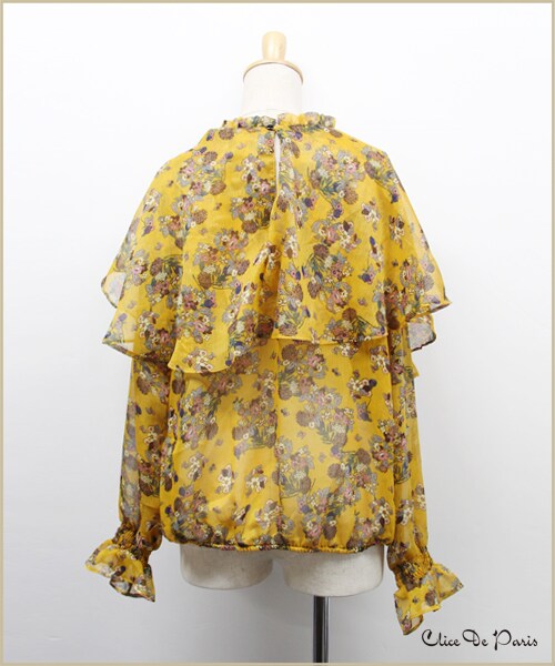 paravion（パラビオン）の「K/花柄プリントケープカラーブラウス（トップス・レディース・ネイビー/イエロー・ワンサイズ）」の10枚目の写真