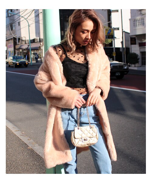 ANAP（アナップ）の「フェイクファーノーカラーコート（ジャケット/アウター・レディース・アイボリー/ピンク/ブラック・one size）」の9枚目の写真