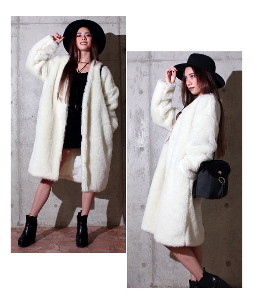 ANAP（アナップ）の「フェイクファーノーカラーコート（ジャケット/アウター・レディース・アイボリー/ピンク/ブラック・one size）」の6枚目の写真