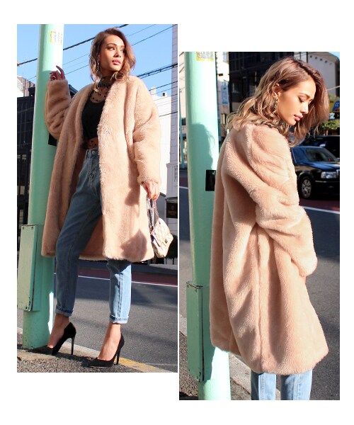 ANAP（アナップ）の「フェイクファーノーカラーコート（ジャケット/アウター・レディース・アイボリー/ピンク/ブラック・one size）」の10枚目の写真