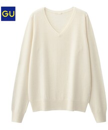GU | (GU)ウールブレンドVネックセーター(長袖) OFF WHITE S(ニット/セーター)