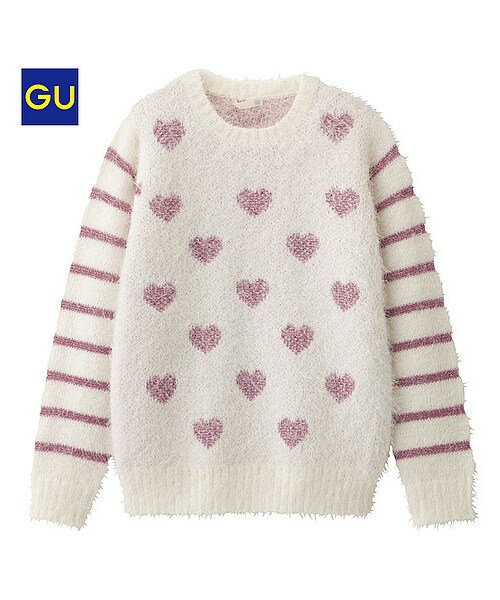 GU（ジーユー）の「(GU)GIRLSシャギーハートドットセーター(長袖) OFF WHITE 110（ニット/セーター）」 - WEAR