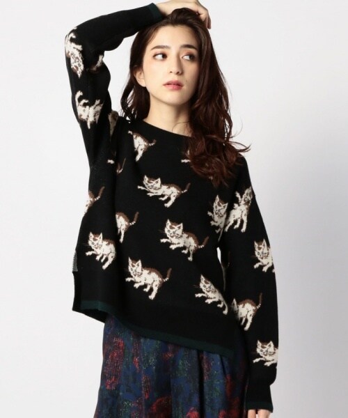 ローズバッド　ROSE BUD アシンメトリー　ニット セーター トップス ROSE BUD（ローズバッド）の「ローズバッド (ROSE BUD)猫柄