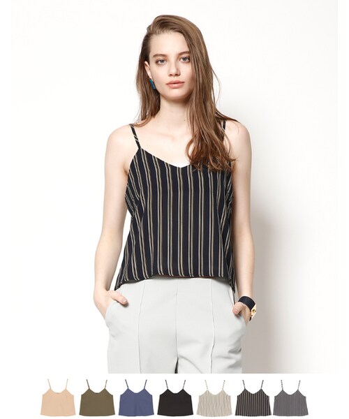 titivate（ティティベイト）の「Vネックキャミソール（キャミソール・レディース・カーキ/ストライプブラック/ストライプホワイト/ブルー/ベージュ・F）」の2枚目の写真