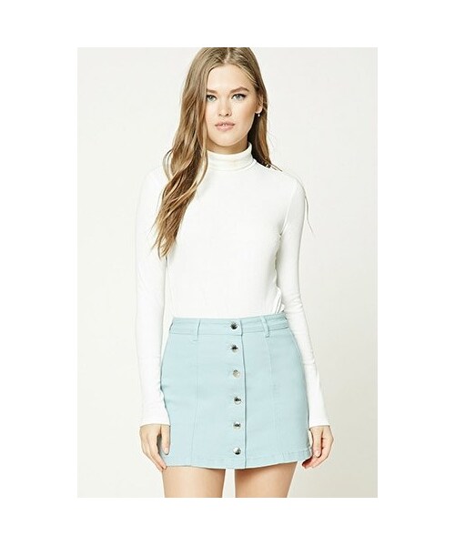 FOREVER 21（フォーエバー トゥエンティーワン）の「フロントボタンデニムミニスカート（スカート・レディース・BEIGE/BLACK/OLIVE/PINK/SEAFOAM・24/25/26/27）」の4枚目の写真