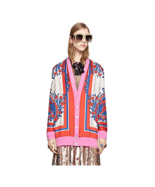GUCCI カーディガン　リボン付き半袖トップス Sサイズ GUCCI グッチ カーディガン パーフォレーテッドGG コットン