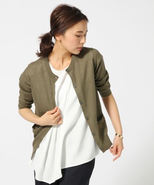 GLOBAL WORK（グローバルワーク）の「【WEB限定価格】12ゲージコットンリネンクルーカーディガン/7分袖（カーディガン/ボレロ・レディース・ボルドー38/オレンジ45/ブラウン55/イエロー65/カーキ78/ブルー85/ネイビー87・S/M/L）」の3枚目の写真