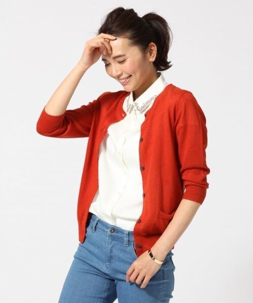 GLOBAL WORK（グローバルワーク）の「【WEB限定価格】12ゲージコットンリネンクルーカーディガン/7分袖（カーディガン/ボレロ・レディース・ボルドー38/オレンジ45/ブラウン55/イエロー65/カーキ78/ブルー85/ネイビー87・S/M/L）」の19枚目の写真