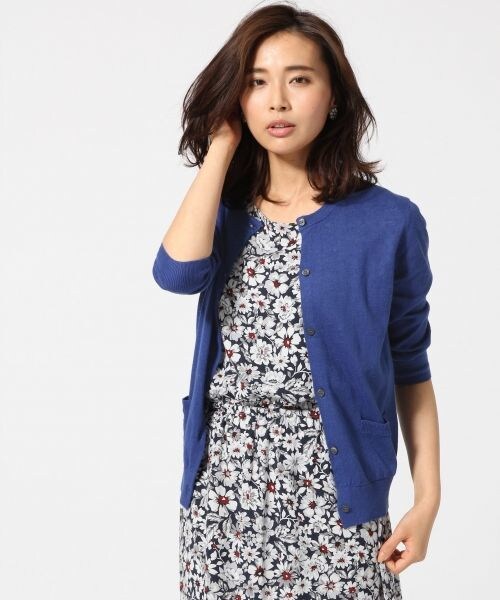 GLOBAL WORK（グローバルワーク）の「【WEB限定価格】12ゲージコットンリネンクルーカーディガン/7分袖（カーディガン/ボレロ・レディース・ボルドー38/オレンジ45/ブラウン55/イエロー65/カーキ78/ブルー85/ネイビー87・S/M/L）」の4枚目の写真