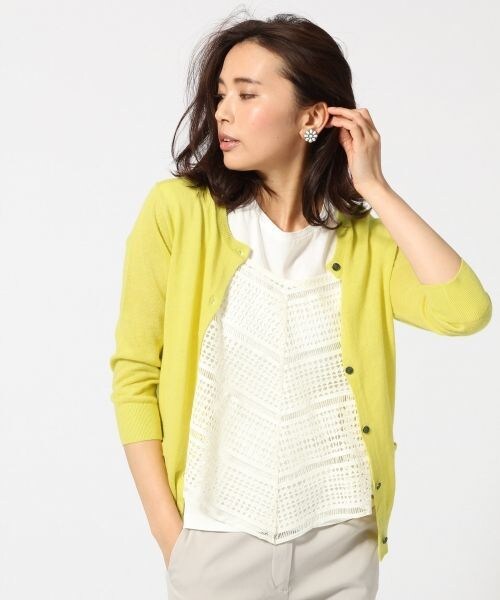 GLOBAL WORK（グローバルワーク）の「【WEB限定価格】12ゲージコットンリネンクルーカーディガン/7分袖（カーディガン/ボレロ・レディース・ボルドー38/オレンジ45/ブラウン55/イエロー65/カーキ78/ブルー85/ネイビー87・S/M/L）」の6枚目の写真