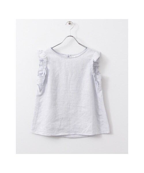 URBAN RESEARCH(アーバンリサーチ)の「URBAN RESEARCH 袖ギャザーフリルリネンブラウス(シャツ/ブラウス・レディース・E.GREEN/STRIPE/WHITE・FREE)」の1枚目の写真