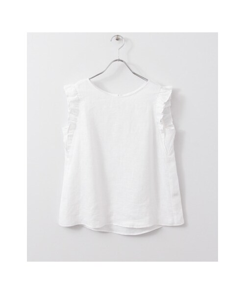 URBAN RESEARCH(アーバンリサーチ)の「URBAN RESEARCH 袖ギャザーフリルリネンブラウス(シャツ/ブラウス・レディース・E.GREEN/STRIPE/WHITE・FREE)」の2枚目の写真