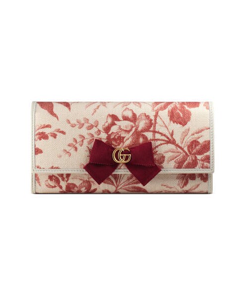 【極美品】グッチ 長財布 コンチネンタル GG リボン バイカラー／赤A GUCCI - 【極美品】グッチ 長財布 コンチネンタル GG リボン バイ