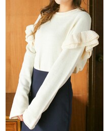 KORMARCH | ショルダーティアードフリルリブトップス(ニット/セーター)