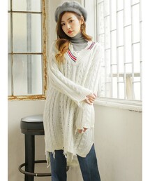 KORMARCH | ラインポイントVネックケーブルニットワンピース(ワンピース)