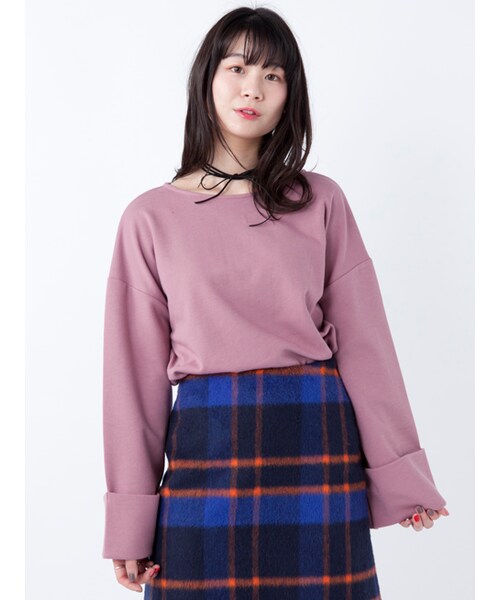 w closet（ダブルクローゼット）の「チョーカー付きターンバック袖プルオーバー（トップス・レディース・サックス/Dピンク/ローズ/ブラック・FREE）」の6枚目の写真