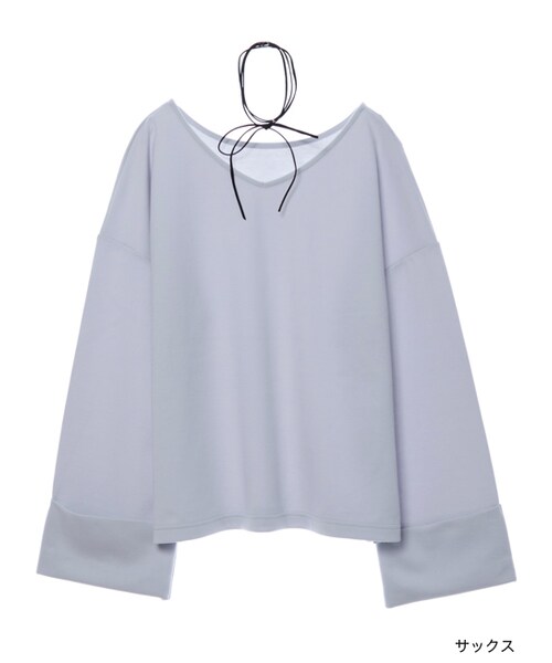 w closet（ダブルクローゼット）の「チョーカー付きターンバック袖プルオーバー（トップス・レディース・サックス/Dピンク/ローズ/ブラック・FREE）」の2枚目の写真