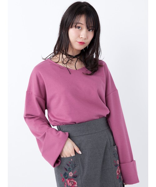 w closet（ダブルクローゼット）の「チョーカー付きターンバック袖プルオーバー（トップス・レディース・サックス/Dピンク/ローズ/ブラック・FREE）」の5枚目の写真