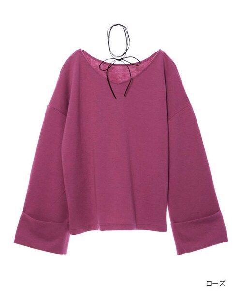 w closet（ダブルクローゼット）の「チョーカー付きターンバック袖プルオーバー（トップス・レディース・サックス/Dピンク/ローズ/ブラック・FREE）」の4枚目の写真