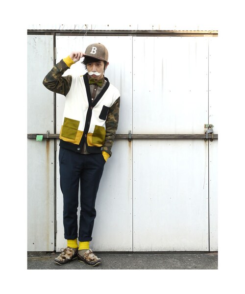 NIRAME.CO（ニラメッコ）の「囲炉裏カーディンガン　迷彩×からし（カーディガン/ボレロ・メンズ・その他）」の2枚目の写真